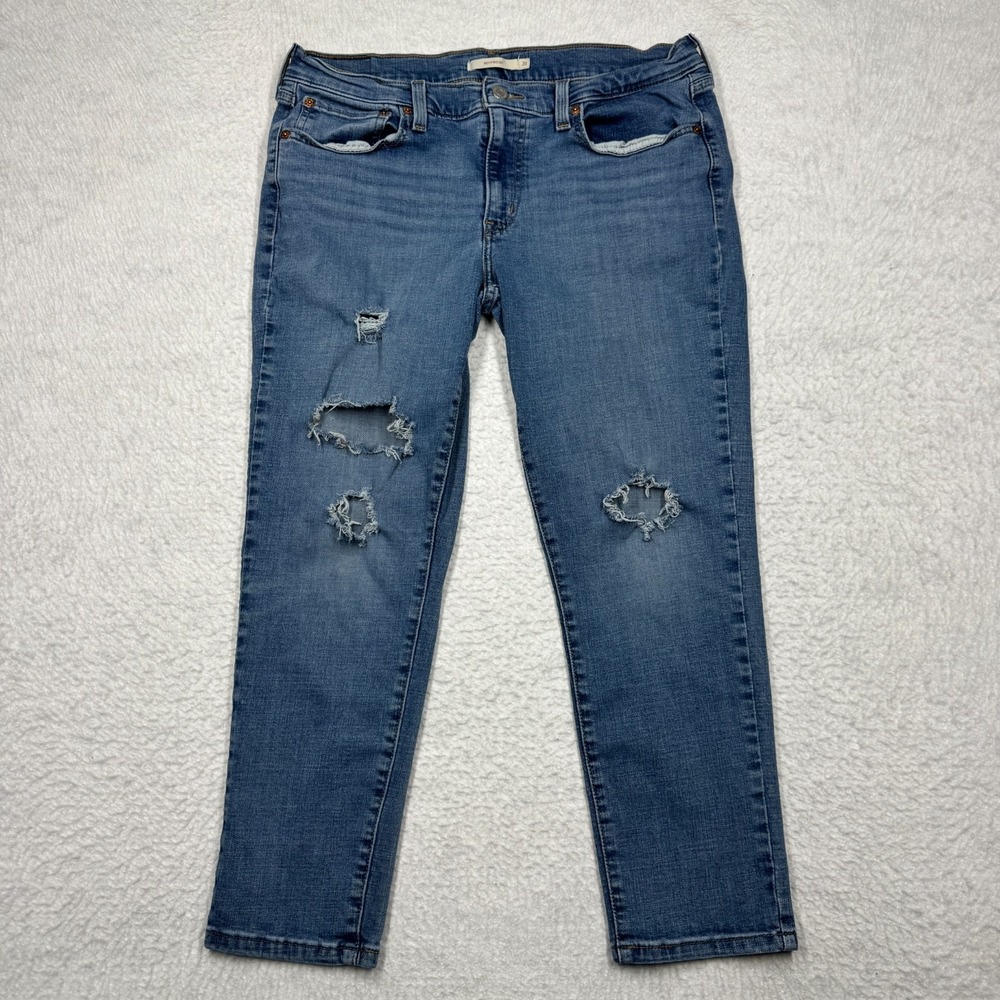 Levi's Boyfriend Jeans Blue Denim Pants Distressed Women's Size 31 (Fit 33x25)‎